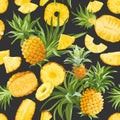 Pineapple Fruit Texture, Seamless Tropical Pattern, Colorful Vector Tropic Fruits Background, Jungle, Hawaii Cover Royalty Free Stock Photo