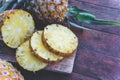 Pineapple fruit on wood table