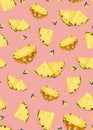 Pineapple fruits slice seamless pattern on pink background. Summer background. Ananas fruits
