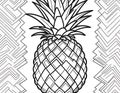 Pineapple with a Fun Zigzag Pattern, Simple Cartoon Pineapple Coloring Page, Black Outline on White Background Royalty Free Stock Photo