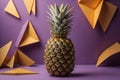 Pineapple with geometric shapes on color background. Minimal concept. ai generated