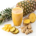 Pineapple ginger smoothie isolated on white background Royalty Free Stock Photo