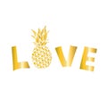 Pineapple gold icon. Tropical fruit, isolated on white background. Symbol of food, sweet, exotic and summer, vitamin