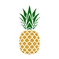 Pineapple golden with green leaf. Tropical gold exotic fruit isolated white background. Symbol of organic food, summer