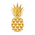 Pineapple golden with hearts. Tropical gold exotic fruit isolated white background. Symbol of organic food, summer