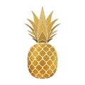 Pineapple golden with leaf, circles, polka dot. Tropical gold exotic fruit isolated white background. Symbol organic