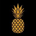 Pineapple golden with leaf. Tropical gold exotic fruit isolated black background. Symbol of organic food, summer