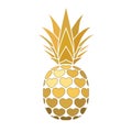 Pineapple golden sign with hearts for t-shirt. Tropical gold exotic fruit isolated white background. Love sign. Cute