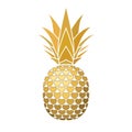 Pineapple golden sign with hearts for t-shirt. Tropical gold exotic fruit isolated white background. Love sign. Cute