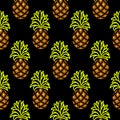 Pineapple green and brown dark seamless vector pattern. Royalty Free Stock Photo