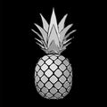 Pineapple grunge with leaf. Tropical exotic fruit isolated black background. Symbol of organic food, summer, vitamin