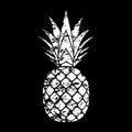 Pineapple grunge with leaf. Tropical exotic fruit isolated black background. Symbol of organic food, summer, vitamin