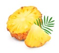 Pineapple half and slice isolated on white background with clipping path and full depth of field Royalty Free Stock Photo