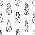 Pineapple hand drawn in doodle style. Scandinavian monochrome minimalism seamless pattern. textile, wrapping paper, fruit, food