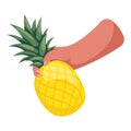 Pineapple in hand. Ripe juicy fruit illustration. Bright cartoon flat clipart
