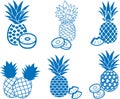 Pineapple icon, Fruit icon, Healthy fruit blue vectors icon set.