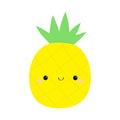 Pineapple icon. Yellow color. Cute cartoon kawaii smiling baby character. Funny fruit face. Flat design. White background. Royalty Free Stock Photo