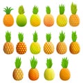 Pineapple icons set, cartoon style