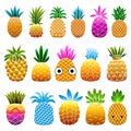 Pineapple icons set, cartoon style