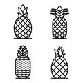 Pineapple icons set, outline style