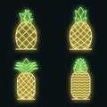 Pineapple icons set vector neon