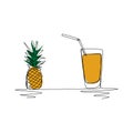 Pineapple and juice continuous line art drawing vector illustration minimalist design Royalty Free Stock Photo