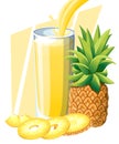 Pineapple juice. Fresh fruit drink in glass. Pineapple smoothies. Juice flow and splash in full glass. Vector illustration isolate Royalty Free Stock Photo