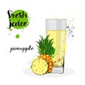Pineapple Juice Fresh Hand Drawn Watercolor Fruits And Glass On White Background Royalty Free Stock Photo