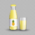 Pineapple juice in a transparent glass bottle isolated on transparent background. Royalty Free Stock Photo