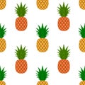 Pineapple, leaf seamless pattern. Tropical fruits textile texture isolated white background. Food print, fabric wrapping