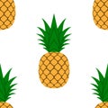 Pineapple, leaf seamless pattern. Tropical fruits textile texture isolated white background. Food print, fabric wrapping