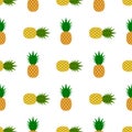 Pineapple, leaf seamless pattern. Tropical fruits textile texture isolated white background. Food print, fabric wrapping