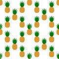 Pineapple, leaf seamless pattern. Tropical fruits textile texture isolated white background. Food print, fabric wrapping