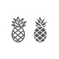 Pineapple line and glyph icon, fruit and food, tropical fruit sign, vector graphics, a linear pattern on a white