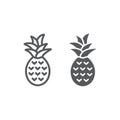 Pineapple line and glyph icon, fruit and tropical, ananas sign vector graphics, a linear icon on a white background, eps