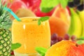 Pineapple Mango juice smoothie Yogurt or milkshake with fruit Royalty Free Stock Photo
