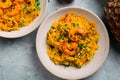 Pineapple Mango shrimps with rice..style rustic Royalty Free Stock Photo