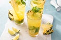 Pineapple mojito with muddled mint and lime with a sugar cane stick Royalty Free Stock Photo