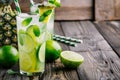 Pineapple Mojito Sangria with lime slices and mint in glass