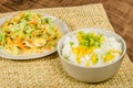 Pineapple onion rice bowl with chicken salad Royalty Free Stock Photo