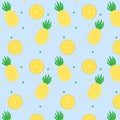 Pineapple and orange simple yellow pattern on light blue background. Summer background, fruit ,vector illustration EPS Royalty Free Stock Photo