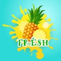 Pineapple Over Paint Splash Background Fresh Juice Logo Natural Food Farm Products Royalty Free Stock Photo