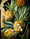 Pineapple painted in impressionism style on canvas