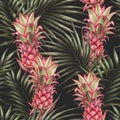 Pineapple palm leaves pattern Royalty Free Stock Photo