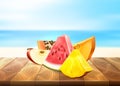 Pineapple papaya watermelon apple fruit slice set Royalty Free Stock Photo