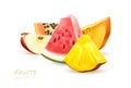 Pineapple papaya watermelon apple fruit slice set Royalty Free Stock Photo