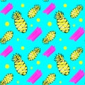 Pineapple multicolored seamless pattern. Bright, contrasting combinations of pink, yellow and turquoise.