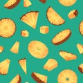 Pineapple pattern. Sliced food in cartoon style tropical healthy ananas exact vector seamless background Royalty Free Stock Photo