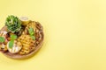 Pineapple and peach barbecued grilled picnic. Free space for text. Summer Lunch. Copy space. flat aly Royalty Free Stock Photo