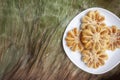 Pineapple Pie in white plate on dry banana leaf. Royalty Free Stock Photo